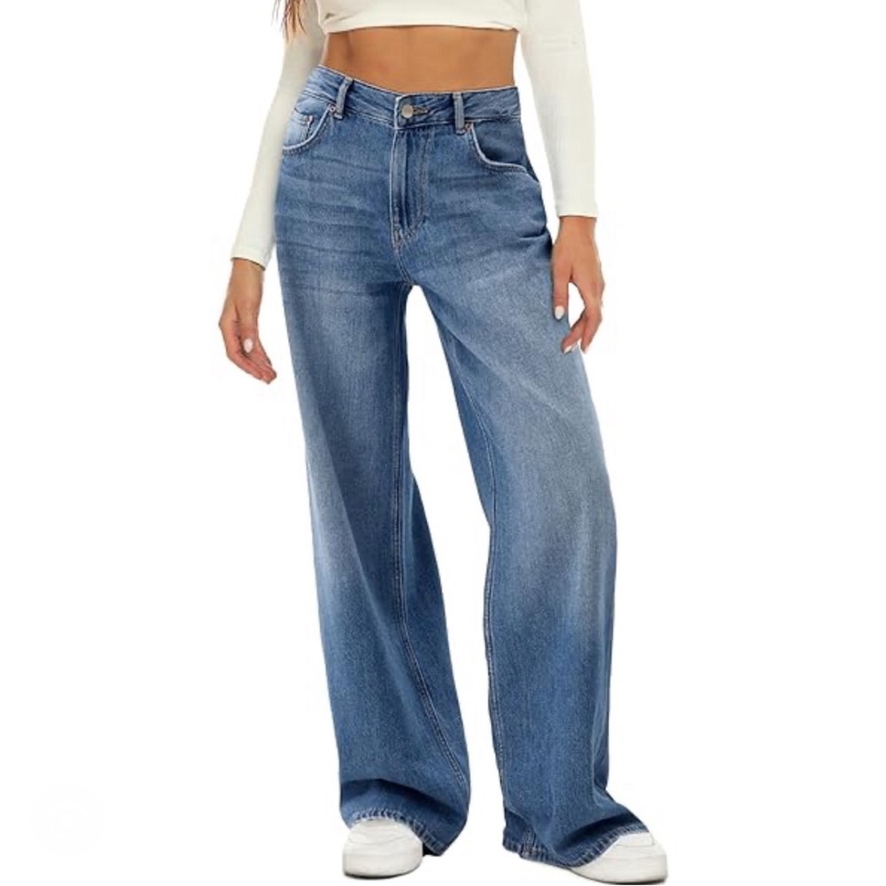 HDLTE NEW Women’s wide leg light wash Boyfriend Jeans Y2K SZ L - Picture 1 of 8